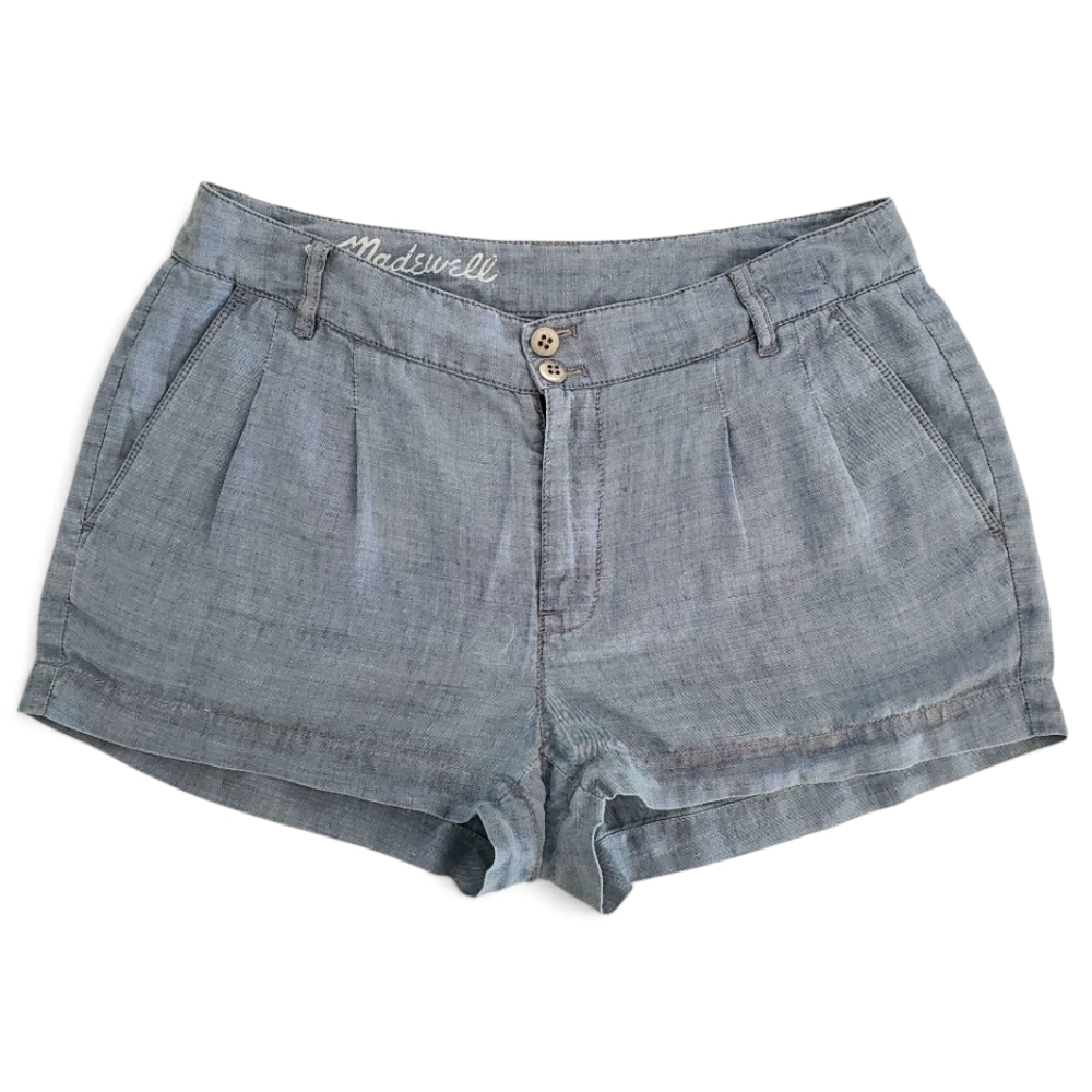 Madewell Chambray Pleated Light Blue Shorts